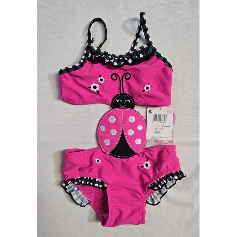 JOE BOXER Bright pink, black & white 1 pc swimsuit Lady bug ~ Girls 18 M ~ NWT